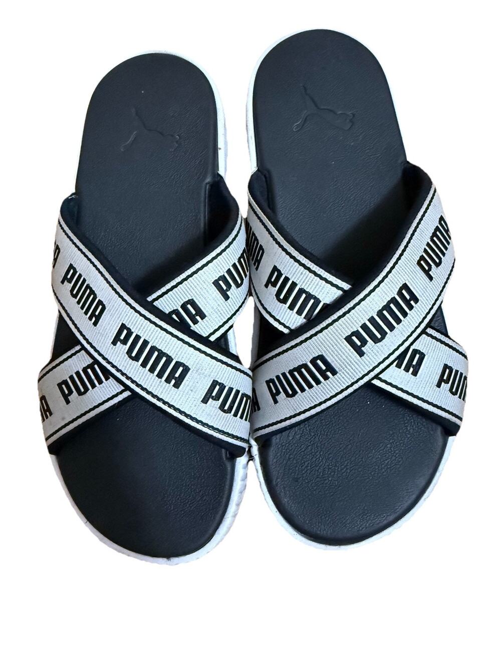 PUMA Women’s Criss-Cross Black & White Slides Sandals Shoes Size 9